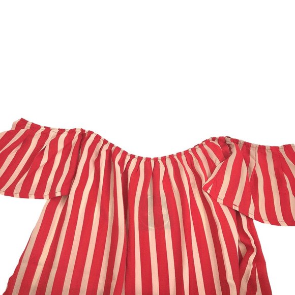 NWT Hayden Los Angeles Vertical Striped Off Shoulder Red Cream Top L - Picture 3 of 6
